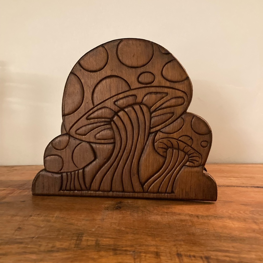 Wooden Mushroom Napkin holder, vintage